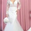 May Queen RQ7892 - Long Sleeves Deep V-neck Wedding Gown
