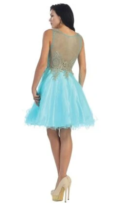 May Queen - Sleeveless Ornate Lace Illusion Cocktail Dress -Wedding Dress Shop may queen sleeveless ornate lace illusion cocktail dress special occasion dress 29062316621907