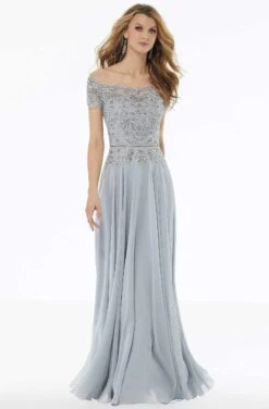 MGNY By Mori Lee - 72133 Off Shoulder Lace Appliqued Chiffon Dress -Wedding Dress Shop mgny by mori lee 72133 off shoulder lace appliqued chiffon dress mother of the bride dresses 2 silver 28082028052563