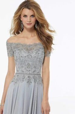 MGNY By Mori Lee - 72133 Off Shoulder Lace Appliqued Chiffon Dress -Wedding Dress Shop mgny by mori lee 72133 off shoulder lace appliqued chiffon dress mother of the bride dresses 28082029461587