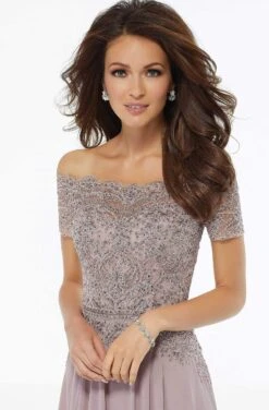 MGNY By Mori Lee - 72133 Off Shoulder Lace Appliqued Chiffon Dress -Wedding Dress Shop mgny by mori lee 72133 off shoulder lace appliqued chiffon dress mother of the bride dresses 28082030706771