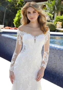 Mori Lee Bridal 5980 - Off Shoulder Bridal Gown With Petal Train -Wedding Dress Shop mori lee bridal 5980 off shoulder bridal gown with petal train special occasion dress 30712561795155