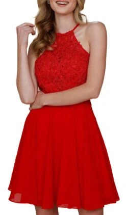 Nox Anabel - A615 Embroidered Halter Neck Chiffon A-line Dress -Wedding Dress Shop nox anabel a615 embroidered halter neck chiffon a line dress special occasion dress 28918434988115