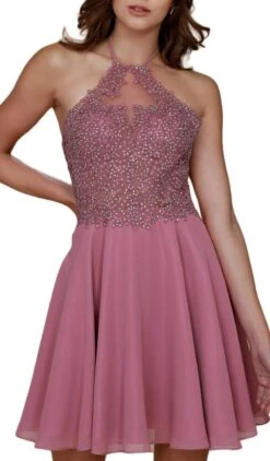 Nox Anabel - G657 Applique Halter Neck A-line Dress -Wedding Dress Shop nox anabel g657 applique halter neck a line dress cocktail dresses 6085755207737