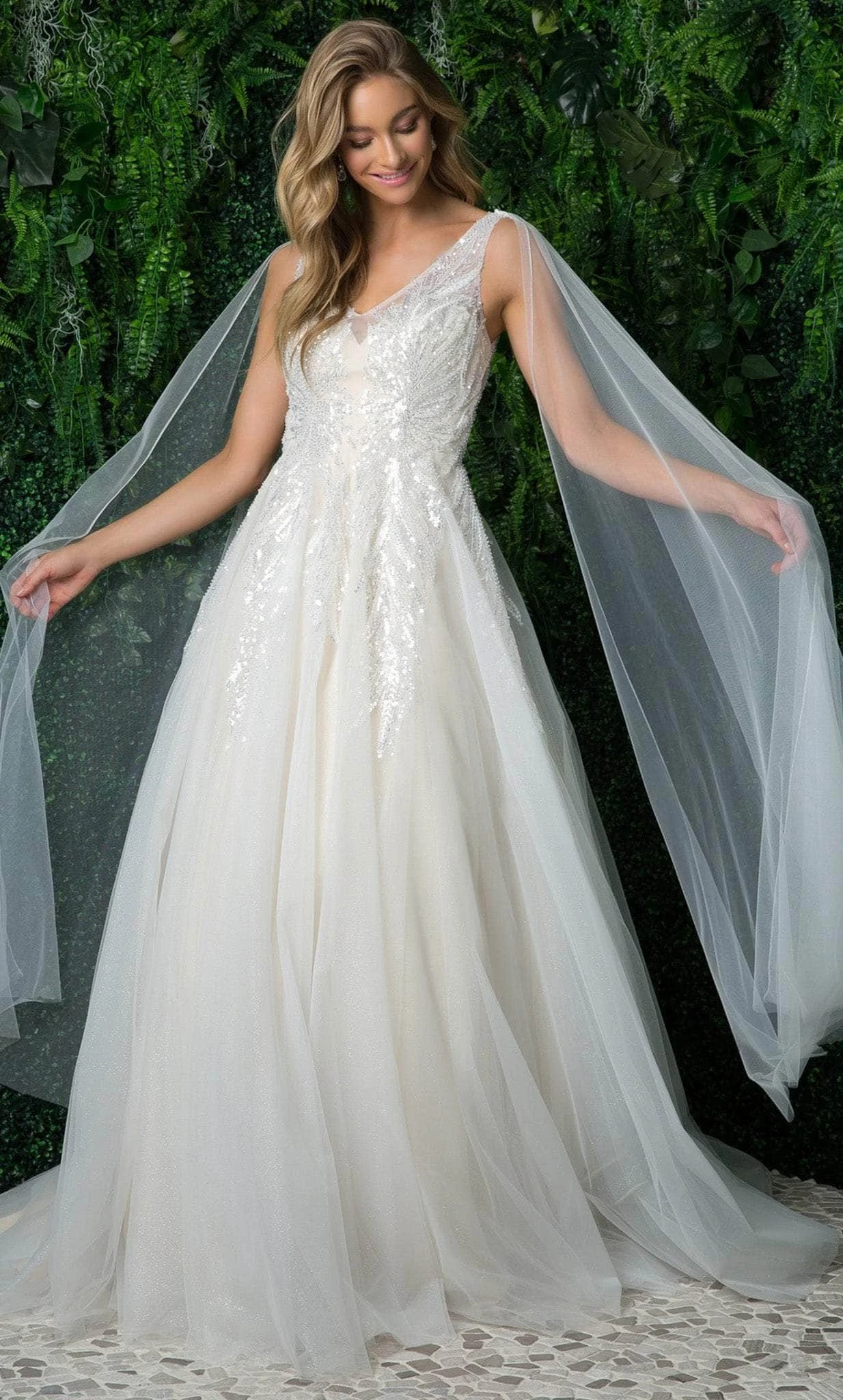 Nox Anabel JE947 - V Neck Bridal Gown With Shoulder Sash 3 Nox Anabel JE947 - V Neck Bridal Gown With Shoulder Sash - Image 3