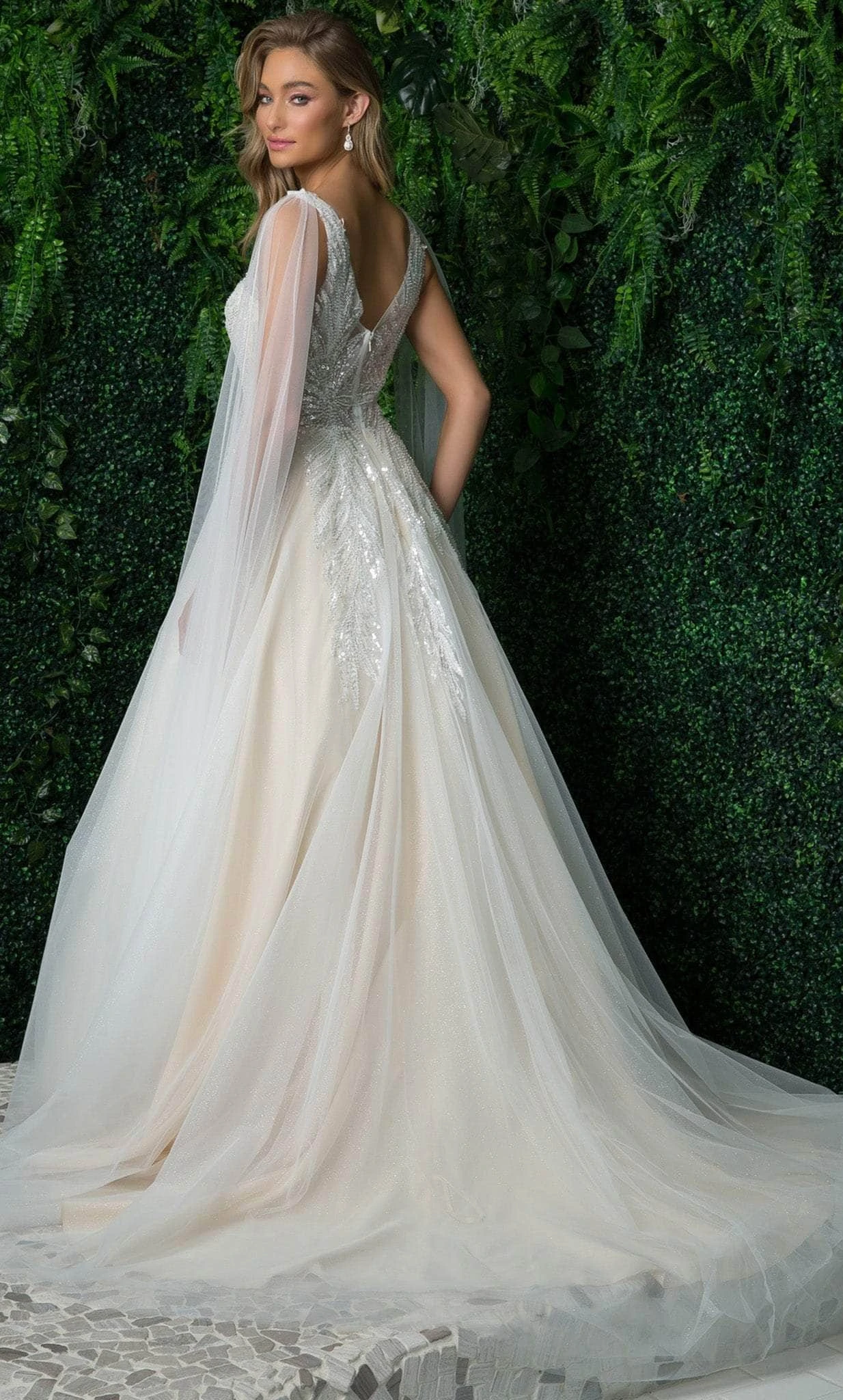 Nox Anabel JE947 - V Neck Bridal Gown With Shoulder Sash 2 Nox Anabel JE947 - V Neck Bridal Gown With Shoulder Sash - Image 2