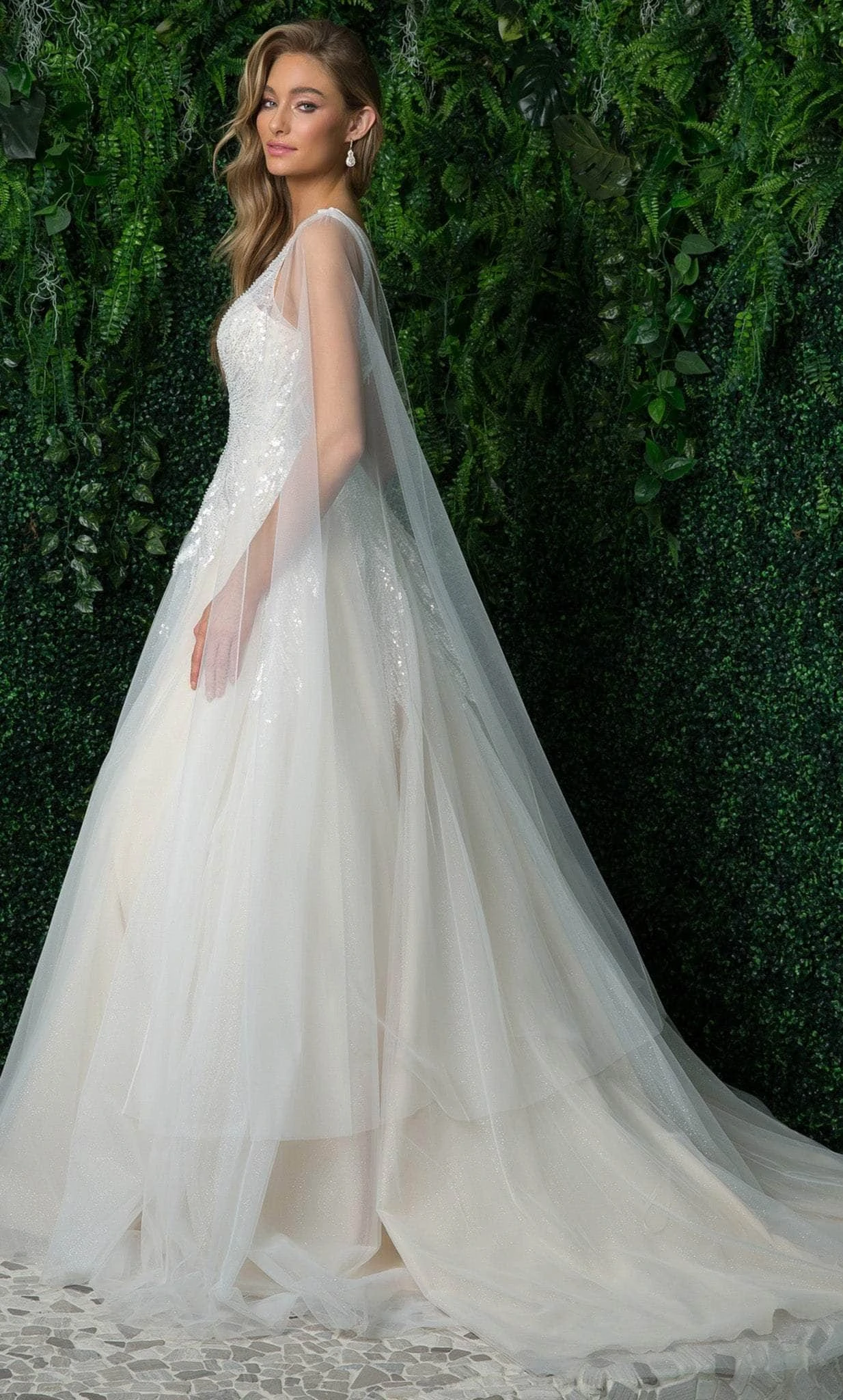 Nox Anabel JE947 - V Neck Bridal Gown With Shoulder Sash 4 Nox Anabel JE947 - V Neck Bridal Gown With Shoulder Sash - Image 4