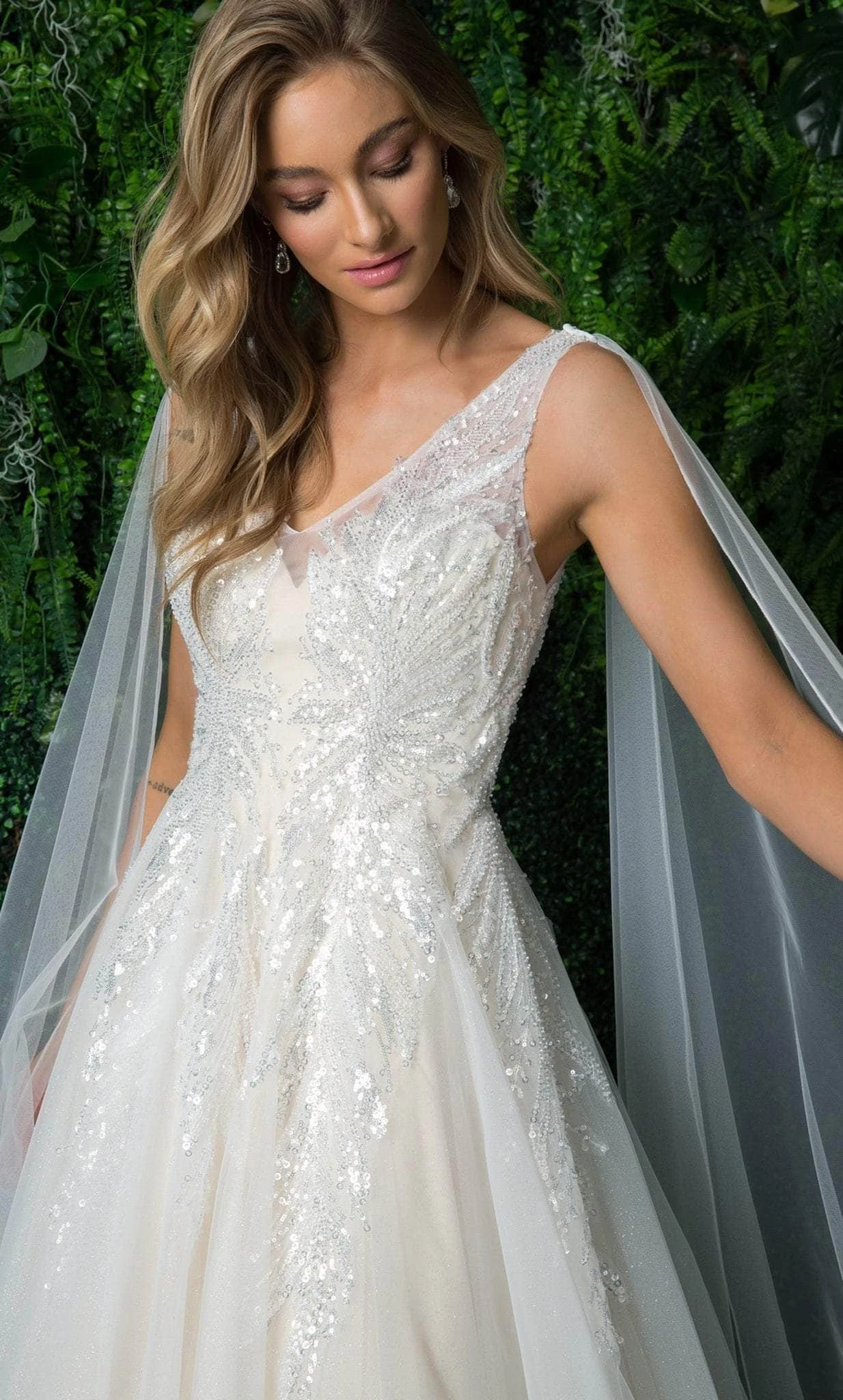 Nox Anabel JE947 - V Neck Bridal Gown With Shoulder Sash 7 Nox Anabel JE947 - V Neck Bridal Gown With Shoulder Sash - Image 7