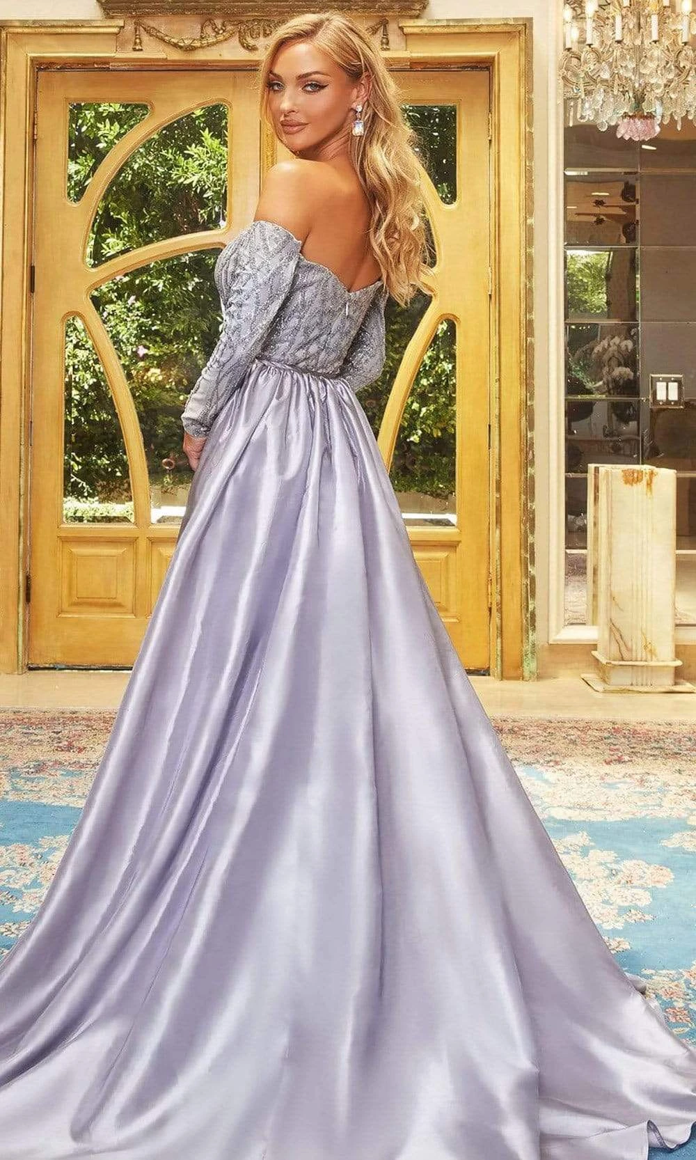 Portia And Scarlett - PS22069 Off Shoulder Embellished A-Line Dress 2 Portia And Scarlett - PS22069 Off Shoulder Embellished A-Line Dress - Image 2