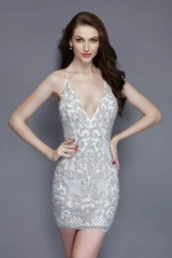 Primavera Couture - 3138 Embellished Plunging V-neck Cocktail Dress - 1 Pc Ivory In Size 18 Available -Wedding Dress Shop primavera couture 3138 embellished plunging v neck cocktail dress 1 pc ivory in size 18 available ccsale 18 ivory 15611851669587