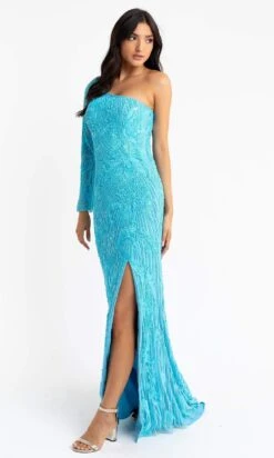 Primavera Couture - 3759 Glamorous Fully Beaded One Shoulder Long Sleeve Evening Gown -Wedding Dress Shop primavera couture 3759 glamorous fully beaded one shoulder long sleeve evening gown special occasion dress 29509995036755