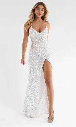 Primavera Couture - 3791 V-Neck Sequin Lace Up Dress -Wedding Dress Shop primavera couture 3791 v neck sequin lace up dress special occasion dress 29492338458707