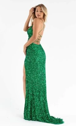 Primavera Couture - 3791 V-Neck Sequin Lace Up Dress -Wedding Dress Shop primavera couture 3791 v neck sequin lace up dress special occasion dress 29492338622547