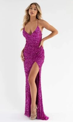 Primavera Couture - 3791 V-Neck Sequin Lace Up Dress -Wedding Dress Shop primavera couture 3791 v neck sequin lace up dress special occasion dress 29492338917459