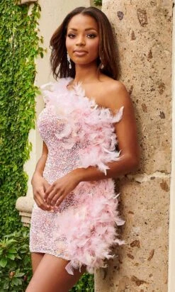 Rachel Allan 40178 - One Sleeve Sequin And Feather Cocktail Dress 15 Rachel Allan 40178 - One Sleeve Sequin And Feather Cocktail Dress -Wedding Dress Shop rachel allan 40178 one sleeve sequin and feather cocktail dress special occasion dress 0 soft pink 30770214240339
