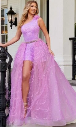 Rachel Allan 50139 - One Sleeve Sequin Romper -Wedding Dress Shop rachel allan 50139 one sleeve sequin romper special occasion dress 0 lilac 30774817718355