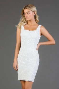 SCALA - 60046 Sequined Scalloped Square Cocktail Dress -Wedding Dress Shop scala 60046 sequined scalloped square cocktail dress special occasion dress 00 ivory 11635708100691