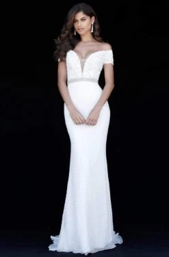 Sherri Hill - 51657 Plunging Off The Shoulder Lace Beaded Dress -Wedding Dress Shop sherri hill 51657 plunging off the shoulder lace beaded dress evening dresses 00 ivory 13943697211475