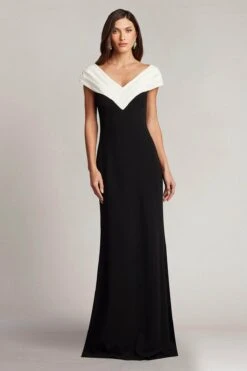 Tadashi Shoji BOS23011L - V-Neck Pleated Detail Evening Dress -Wedding Dress Shop tadashi shoji bos23011l v neck pleated detail evening dress special occasion dress 32166061047891