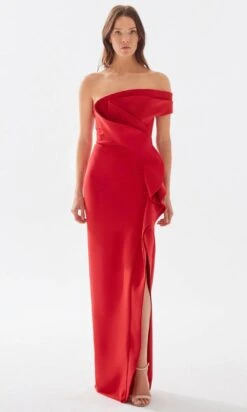 Tarik Ediz 52029 - Asymmetrical Ruffled Prom Dress -Wedding Dress Shop tarik ediz 52029 asymmetrical ruffled prom dress prom dresses 00 red 31445629796435
