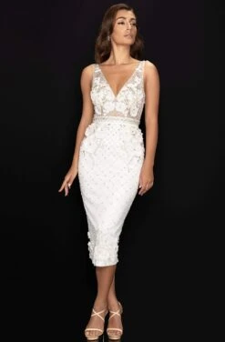 Terani Couture - 2011C2005 Embellished Plunging V-neck Sheath Dress -Wedding Dress Shop terani couture 2011c2005 embellished plunging v neck sheath dress cocktail dresses 0 ivory 13615074803795