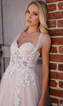 Terani Couture - 2215P0001 Lace Applique Corset Gown -Wedding Dress Shop terani couture 2215p0001 lace applique corset gown bridal dresses 00 ivory champagne 29625842106451