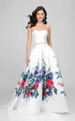 Terani Couture - Two-Piece Floral Pleated A-Line Gown 1711P2703 -Wedding Dress Shop terani couture two piece floral pleated a line gown 1711p2703 special occasion dress 00 ivory multi 5521733353529